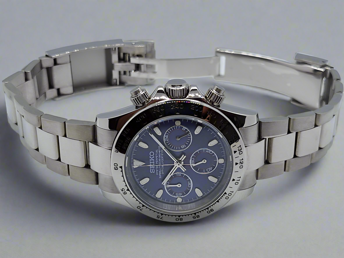 Seiko Mod Daytona-Style Chrono | Cadran albastru | Safir | Oyster din oțel | VK63