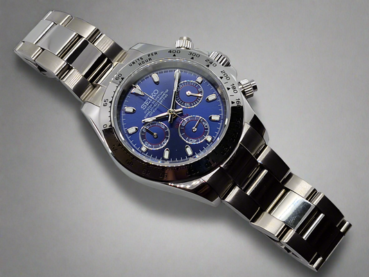 Seiko Mod Daytona-Style Chrono | Cadran albastru | Safir | Oyster din oțel | VK63