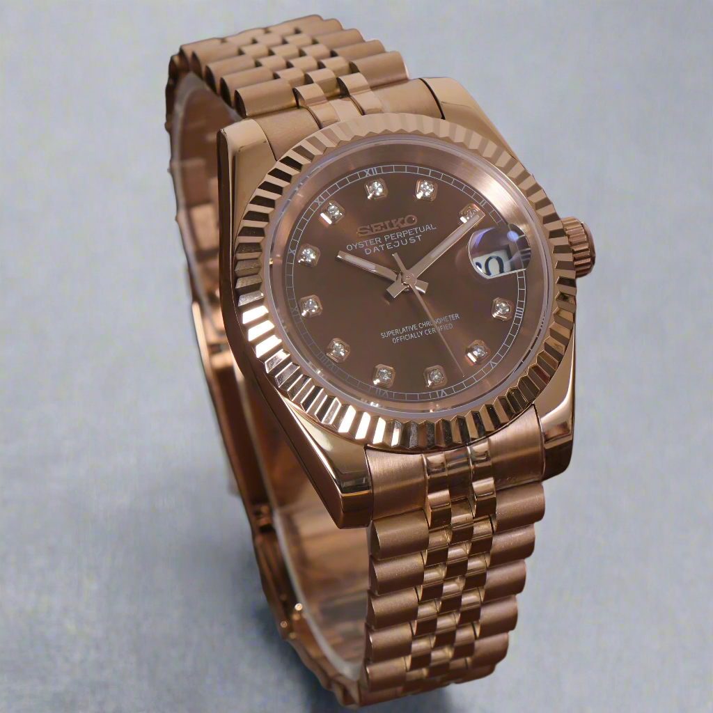 Seiko Mod Seikojust Cadran Auriu Roz Automat | Safir | Jubileu Roz Complet | NH35