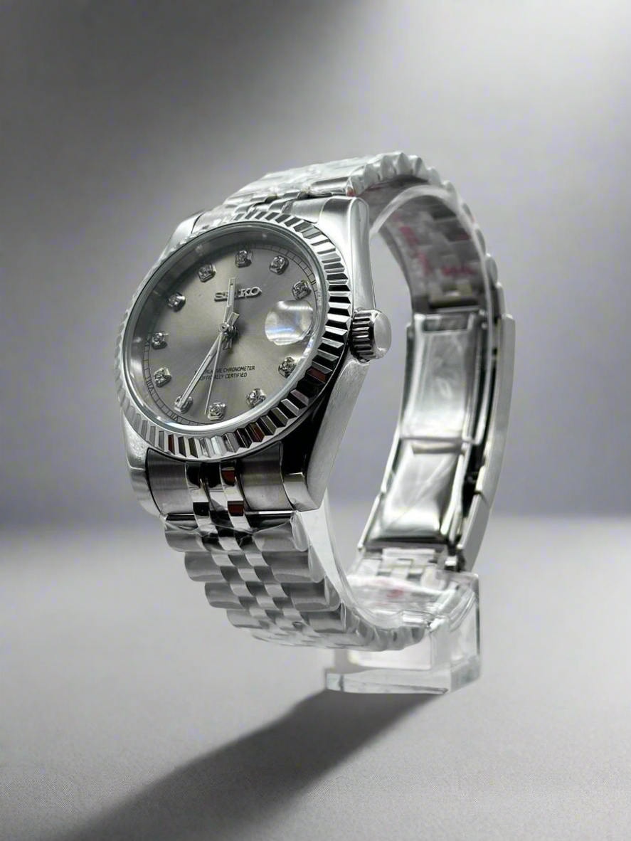 Seiko Mod Seikojust Silver Sunburst Dial Auto | Sapphire | Steel Jubilee | NH35