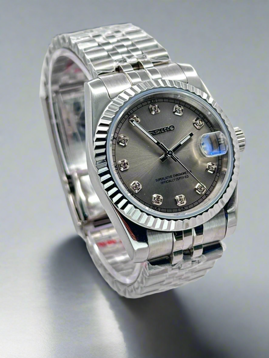 Seiko Mod Seikojust Silver Sunburst Dial Auto | Sapphire | Steel Jubilee | NH35