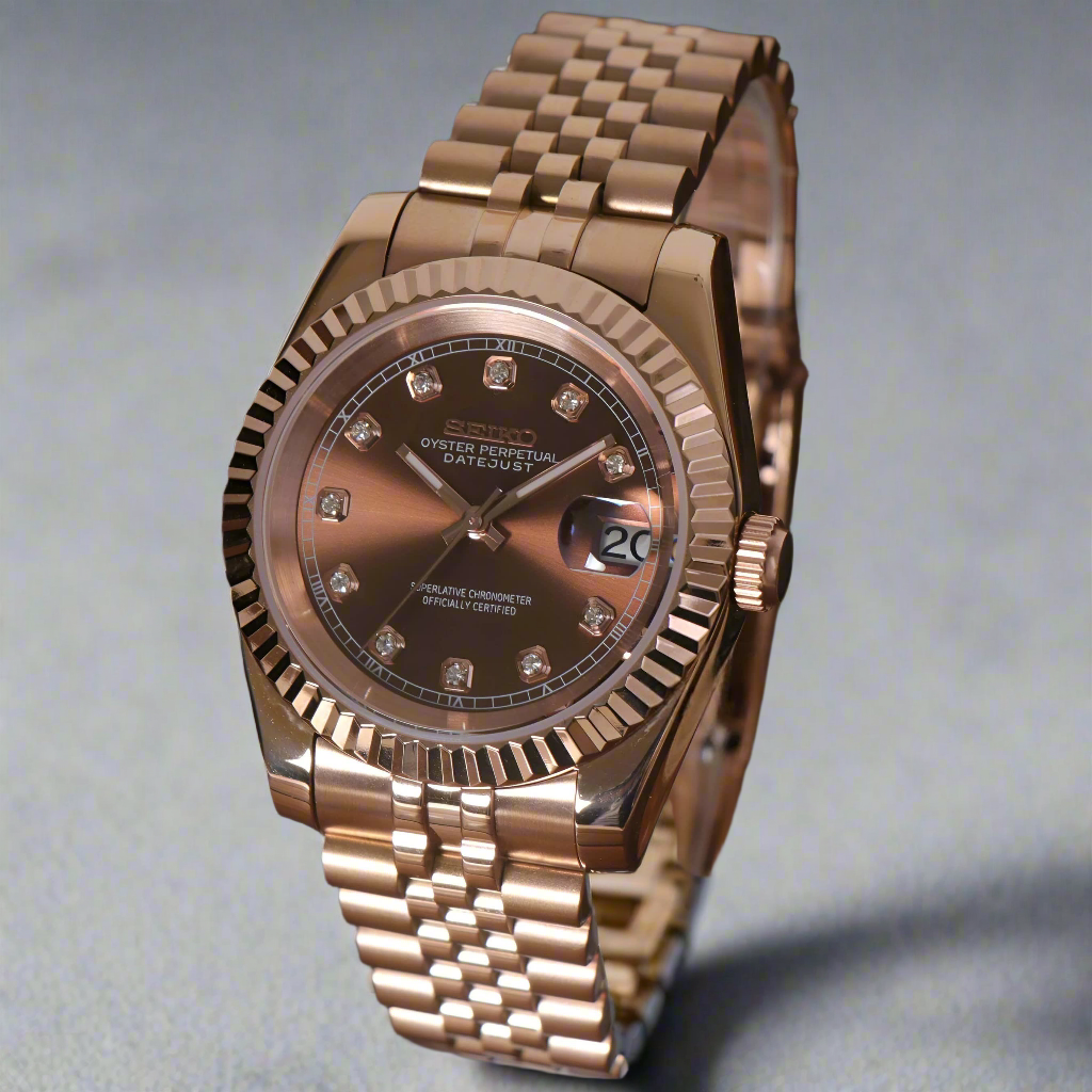 Seiko Mod Seikojust Cadran Auriu Roz Automat | Safir | Jubileu Roz Complet | NH35