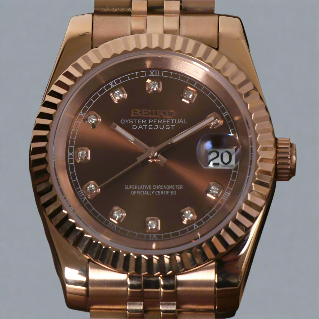 Seiko Mod Seikojust Cadran Auriu Roz Automat | Safir | Jubileu Roz Complet | NH35