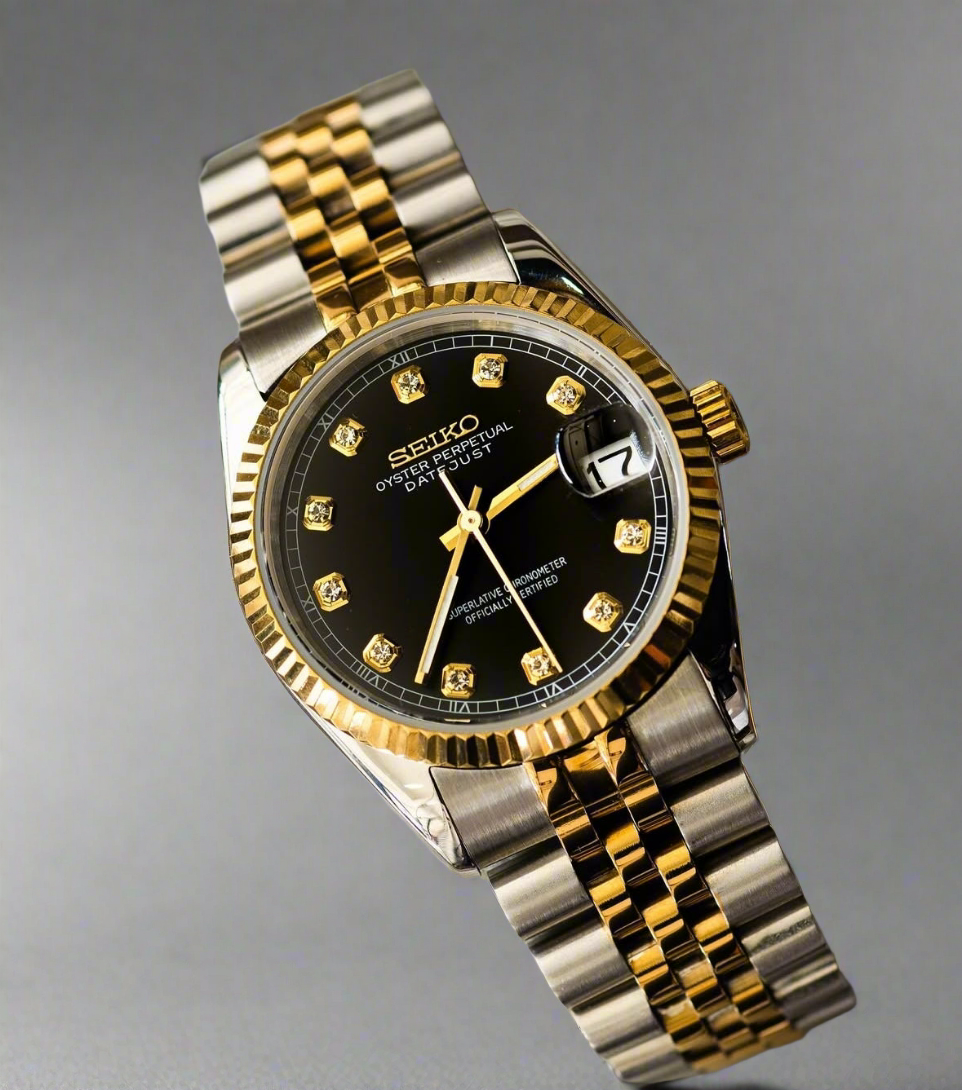 Seiko Mod Seikojust Cadran Negru Automat | Safir | Jubilee în Două Tonuri | NH35