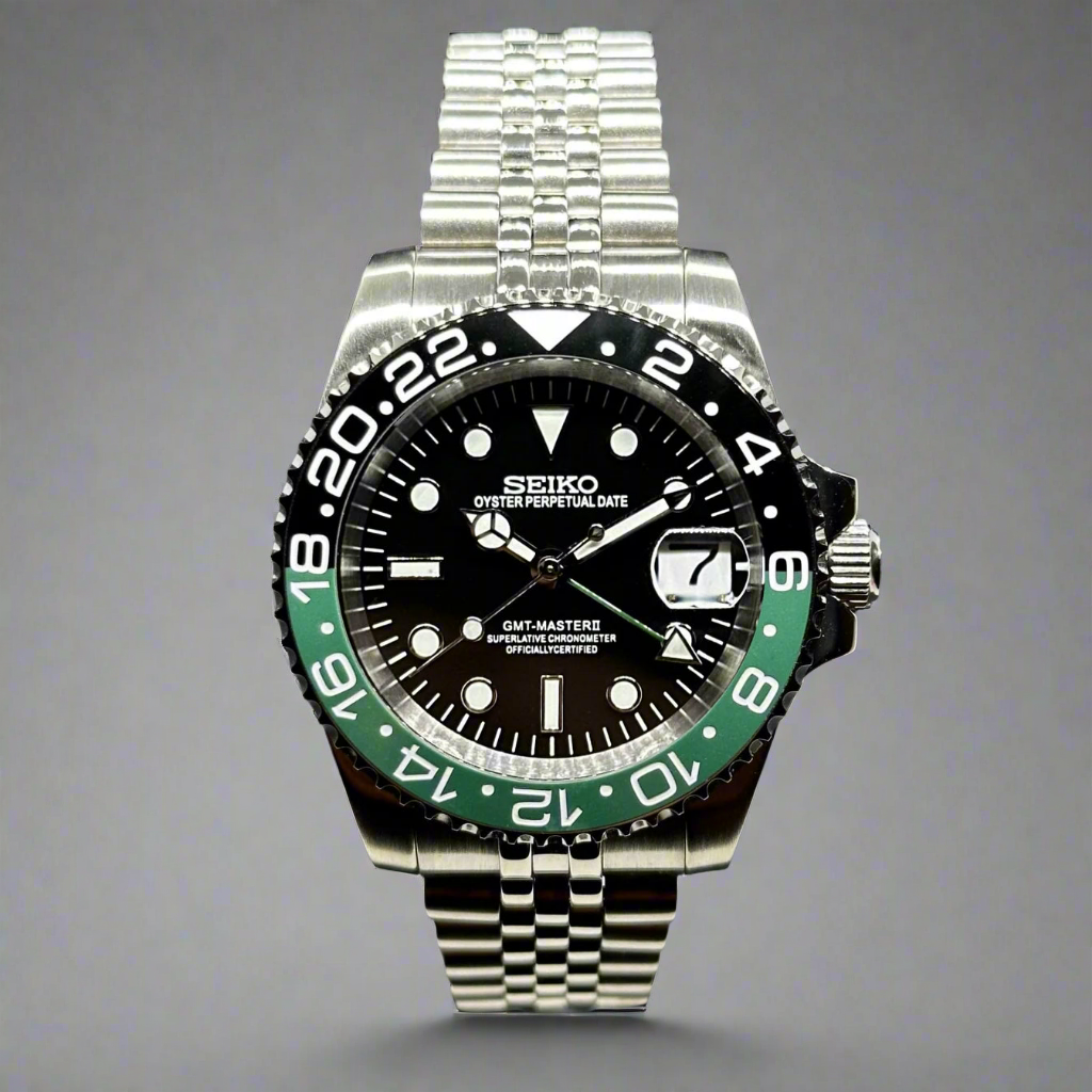 Seiko Mod GMTEIKO Sprite – Bezel GMT negru și verde | NH34 Automat