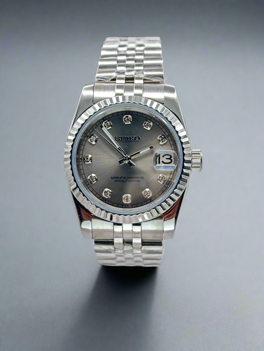 Seiko Mod Seikojust Silver Sunburst Dial Auto | Sapphire | Steel Jubilee | NH35