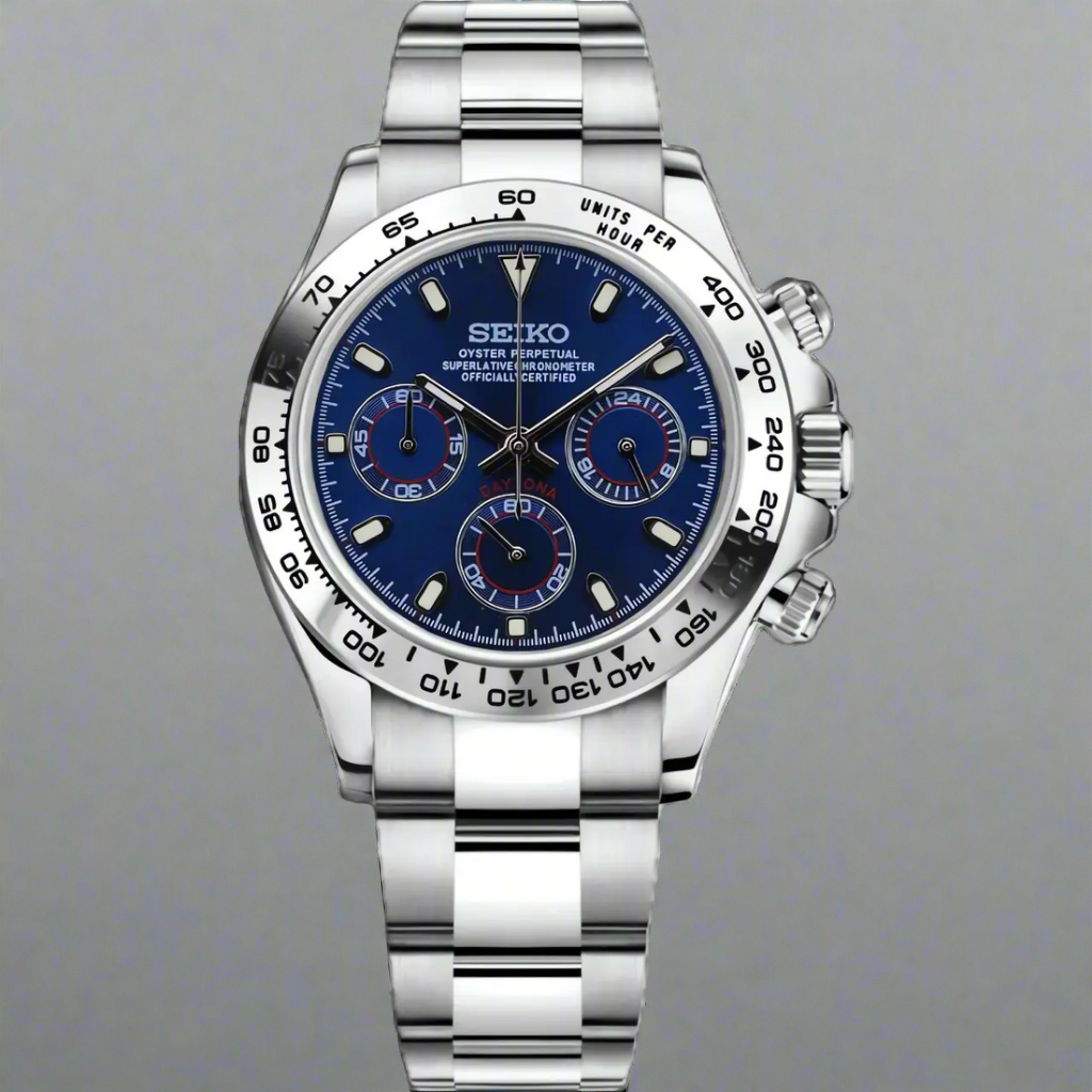 Seiko Mod Daytona-Style Chrono | Cadran albastru | Safir | Oyster din oțel | VK63