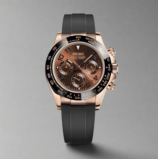 Seiko Mod Daytona Style Chrono | Aur roz | Cadran maro | Safir | VK63
