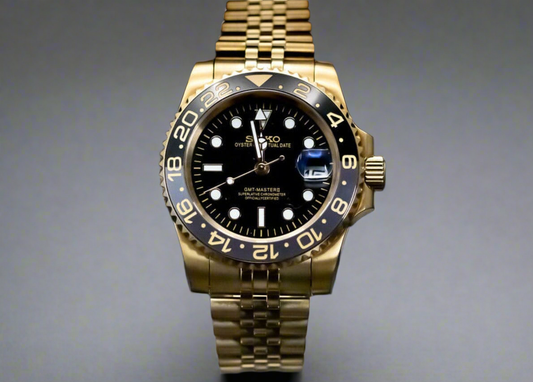 Seiko Mod GMTEIKO Gold Ceramic Bezel GMT Aut | Sapphire | Jubilee