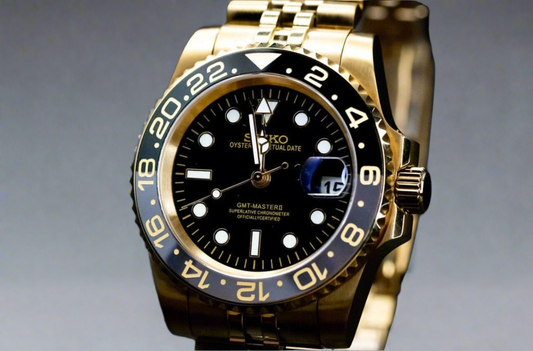 Seiko Mod GMTEIKO Gold Ceramic Bezel GMT Aut | Sapphire | Jubilee