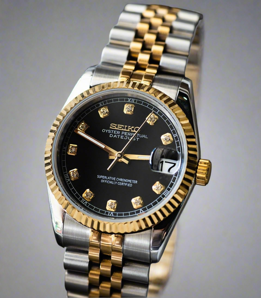 Seiko Mod Seikojust Cadran Negru Automat | Safir | Jubilee în Două Tonuri | NH35