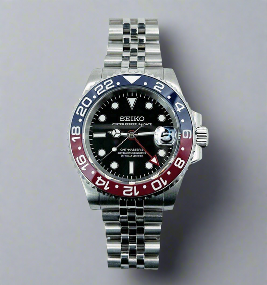 Seiko Mod GMTEIKO | Bezel ceramic Pepsi GMT | Sapphire | Jubilee