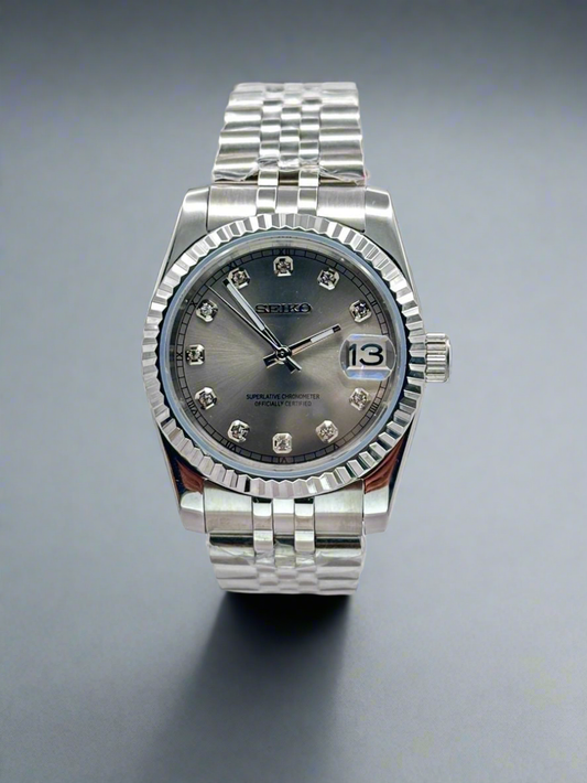 Seiko Mod Seikojust Silver Sunburst Dial Auto | Sapphire | Steel Jubilee | NH35
