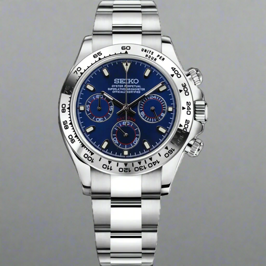 Seiko Mod Daytona-Style Chrono | Cadran albastru | Safir | Oyster din oțel | VK63