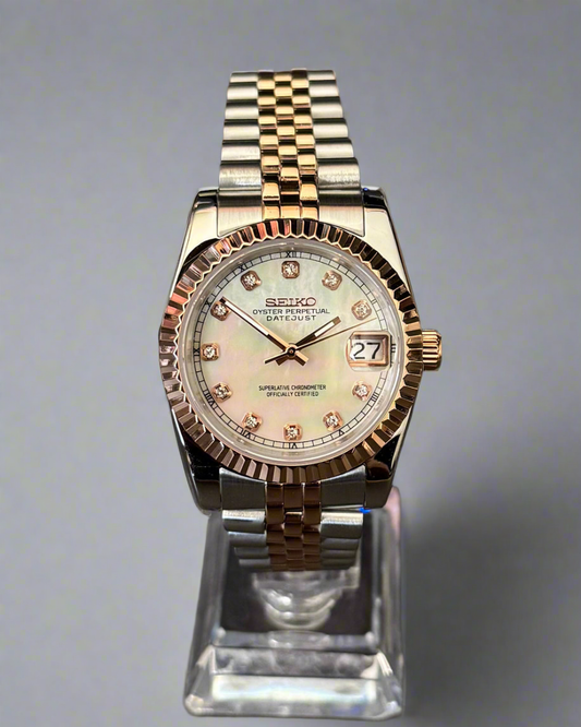 Seiko Mod Seikojust MOP Dial Automat | Sapphire | Jubilee în două culori | NH35